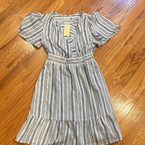 Monteau Blue & White Striped Casual Summer Dress